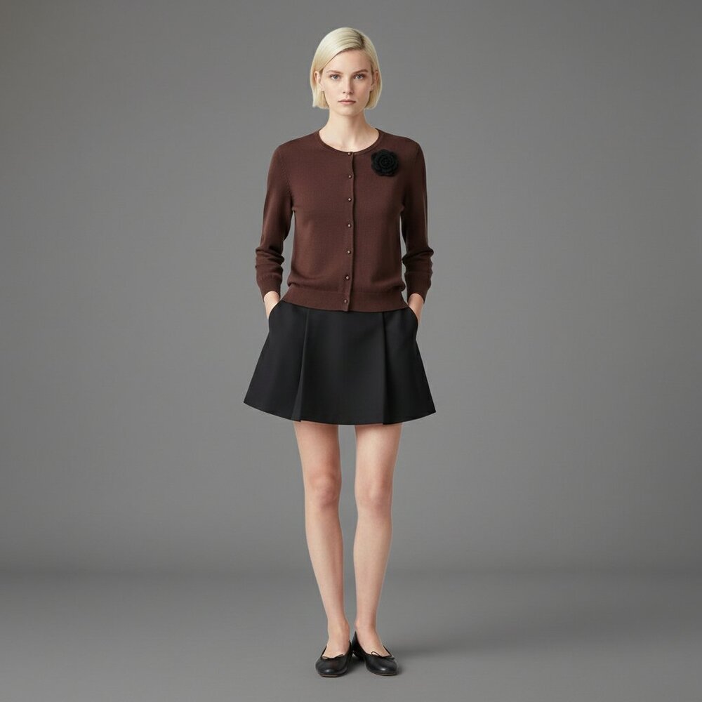 Viscose Knit Cardigan Chocolate Brown Size M - Picture 3 of 10
